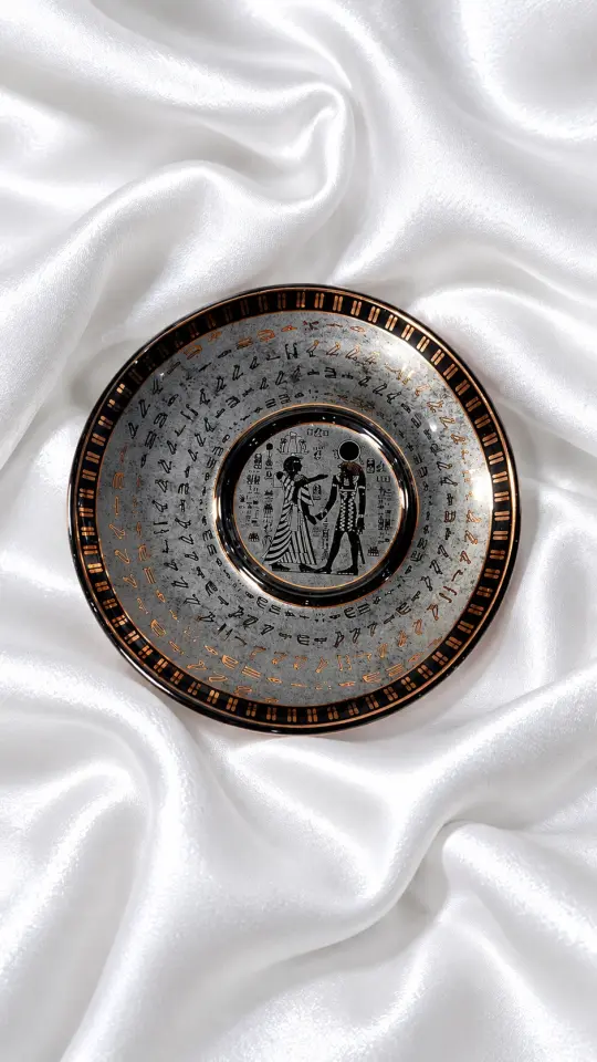 Antik Mısır Tanrı ve Firavun Figürlü Çift Yönlü Kahve Fincan Seti - Silver Siyah Detaylı