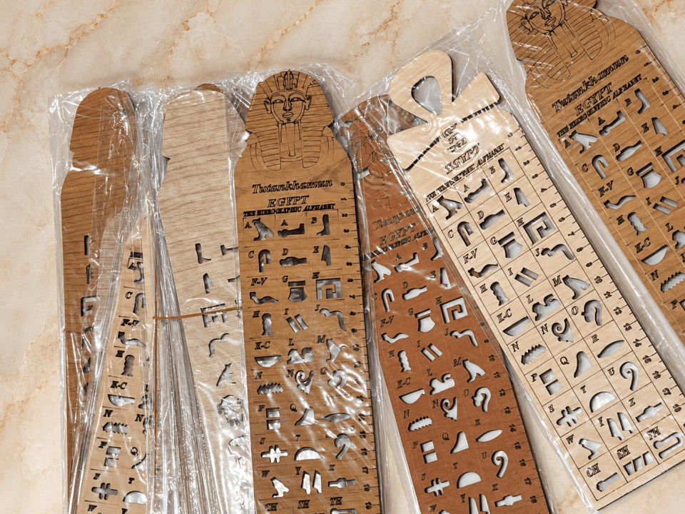 Antik Mısır Hiyeroglif Harf Oymalı Cetvel Kitap Ayracı
