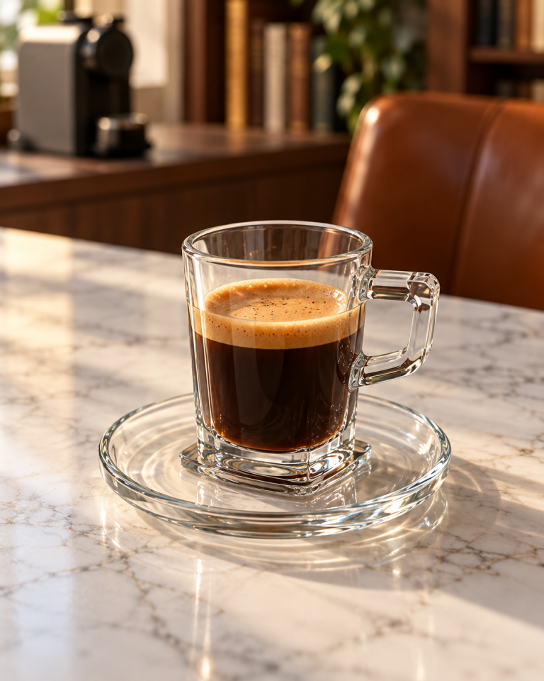 Şeffaf Cam Espresso Fincanı ve Tabağı Seti 6 Kişilik - Kulplu Isıya Dayanıklı
