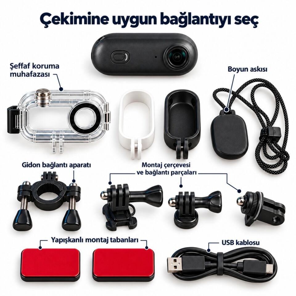 Kompakt Mini Aksiyon Kamerası ve Su Geçirmez Aksesuar Kit