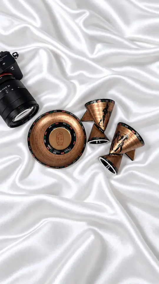 Antik Mısır Firavun Desenli Çift Yönlü Kahve Fincan Seti Gold Siyah Detaylı -  Single Shot Duble Boyutlu